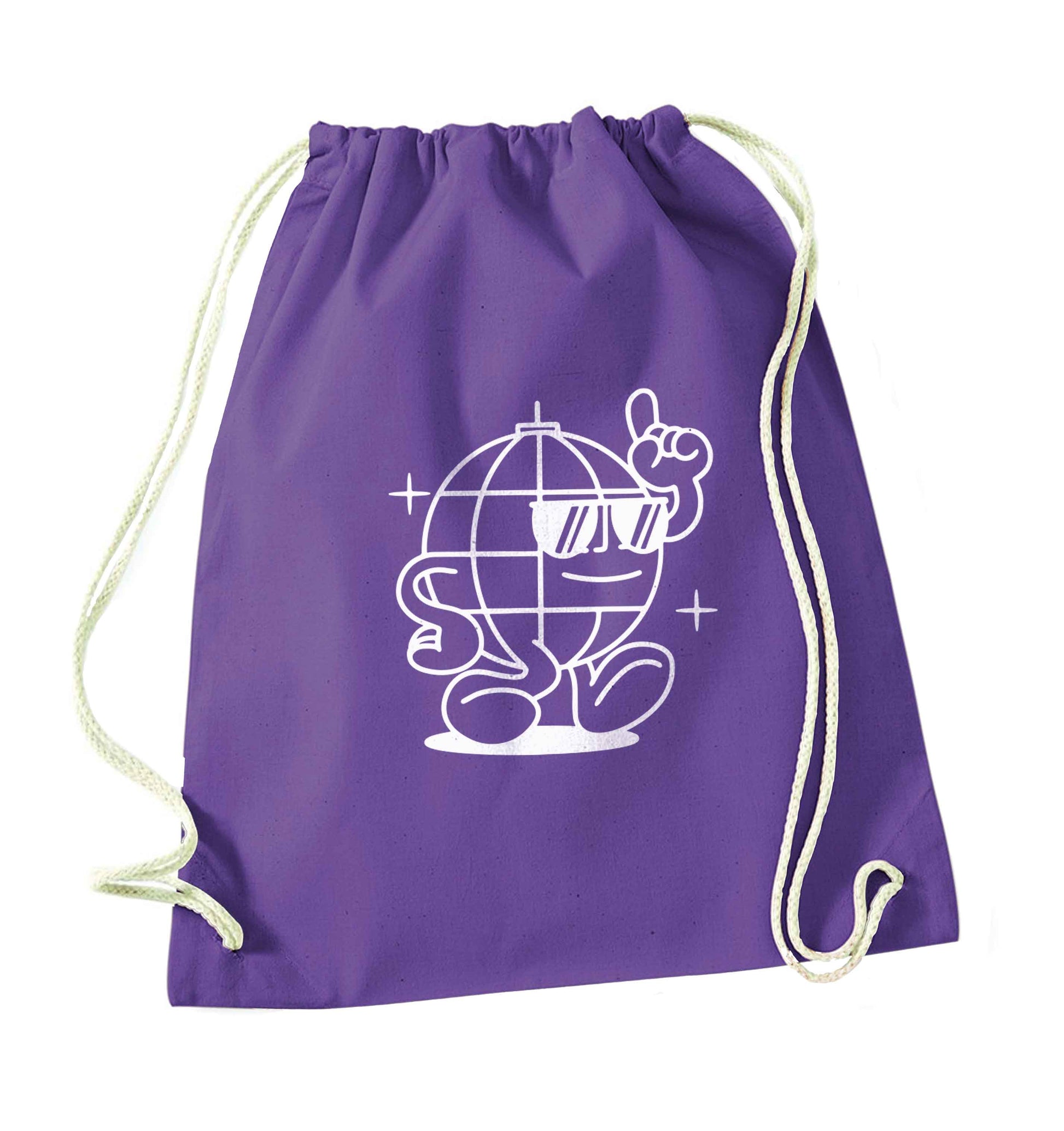 Disco ball purple drawstring bag