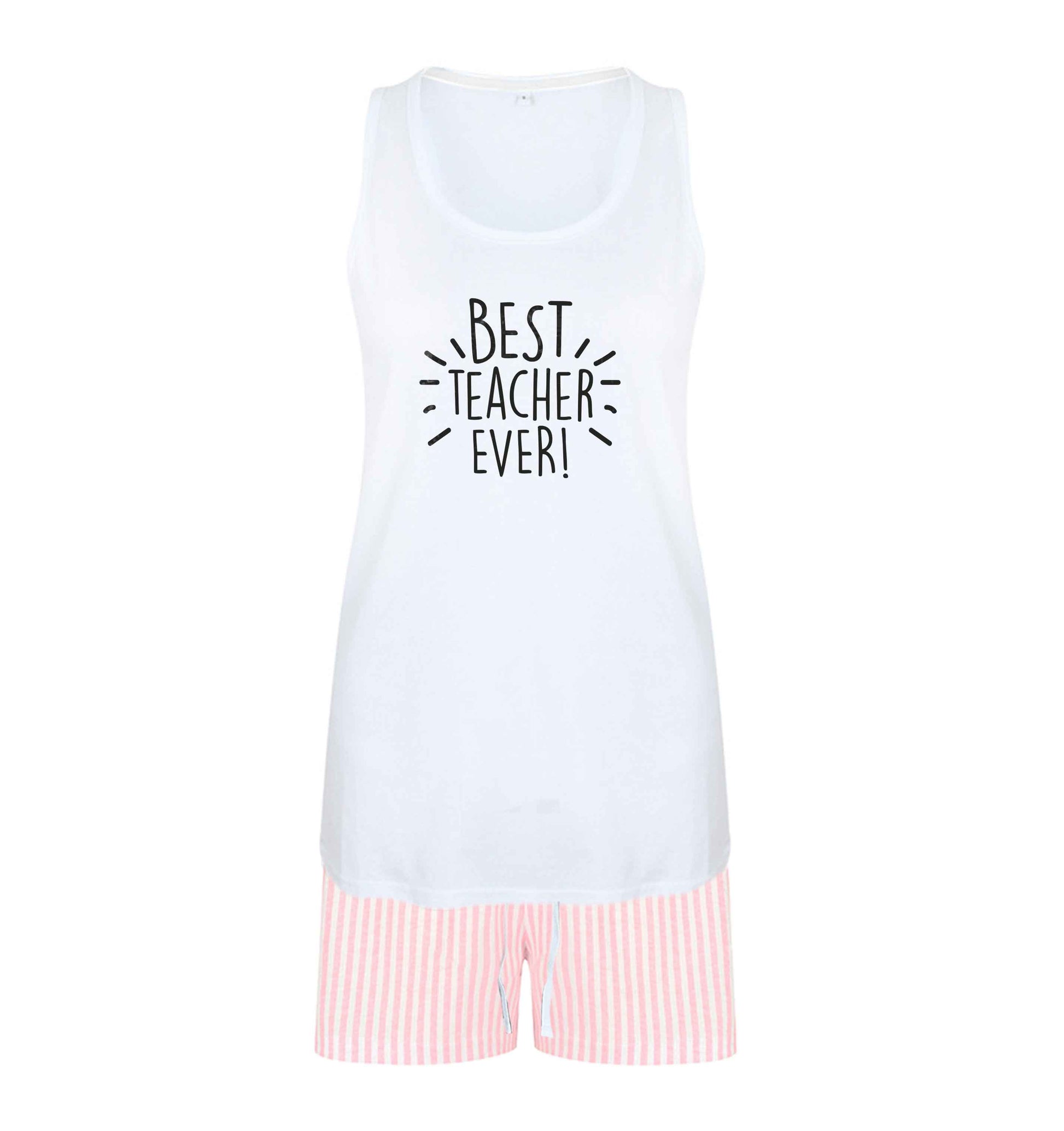 Best teacher ever! size XL women's pyjama shorts set in pink 