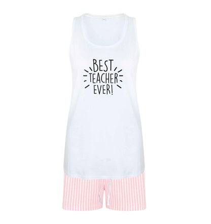 Best teacher ever! size XL women's pyjama shorts set in pink 