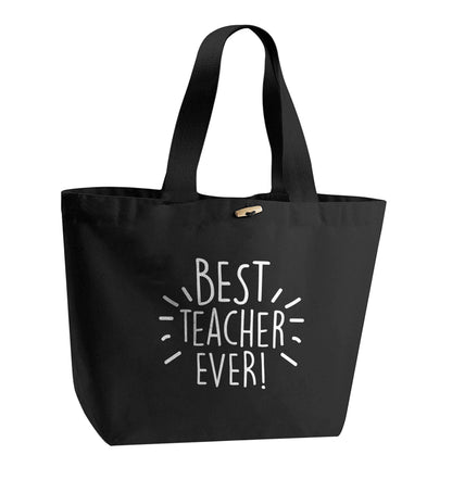 Best teacher ever! organic cotton premium tote bag with wooden toggle in black