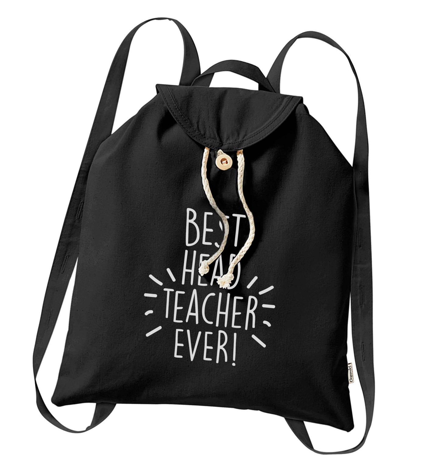 Best head teacher ever! organic cotton backpack tote with wooden buttons in black