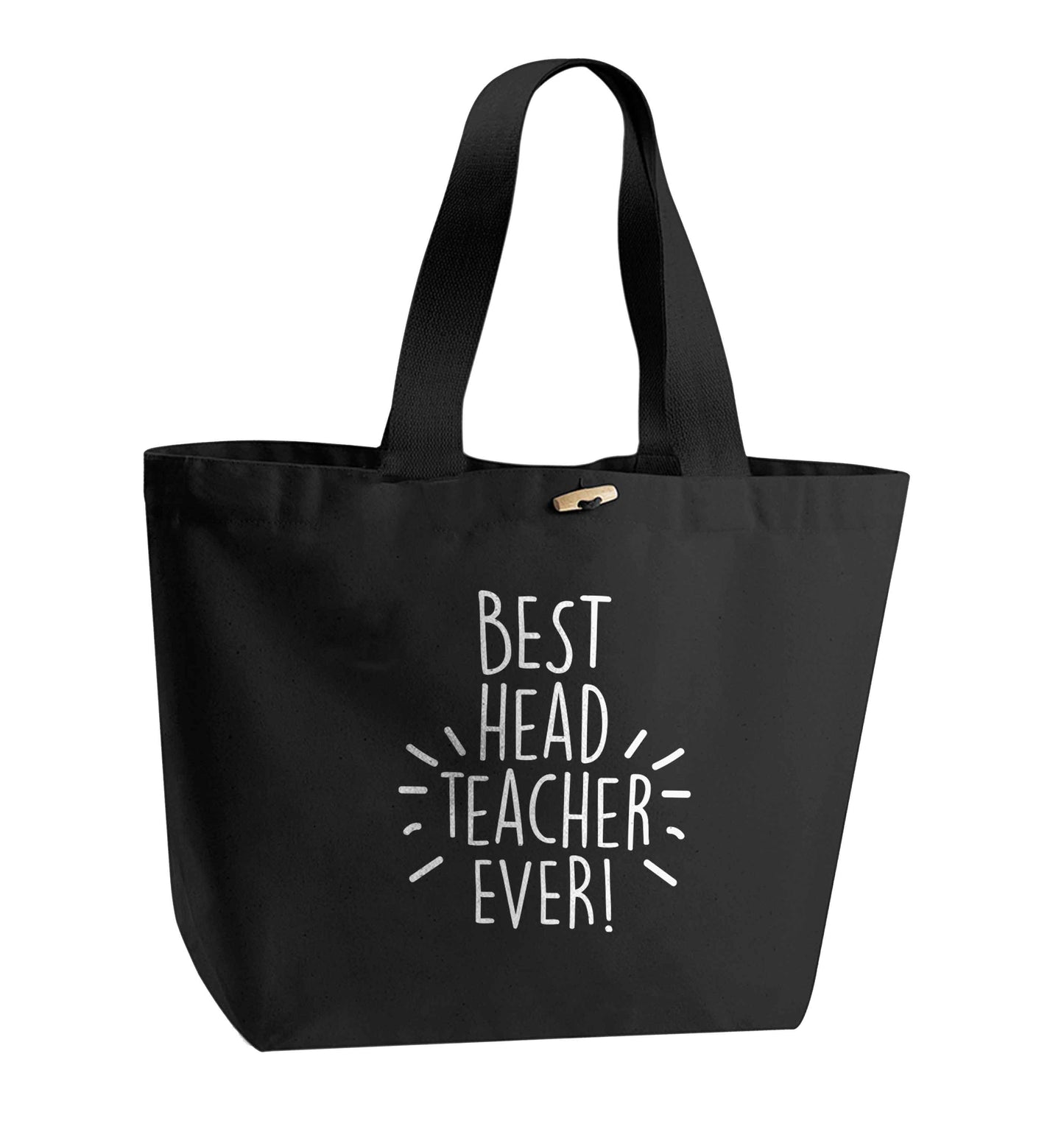 Best head teacher ever! organic cotton premium tote bag with wooden toggle in black