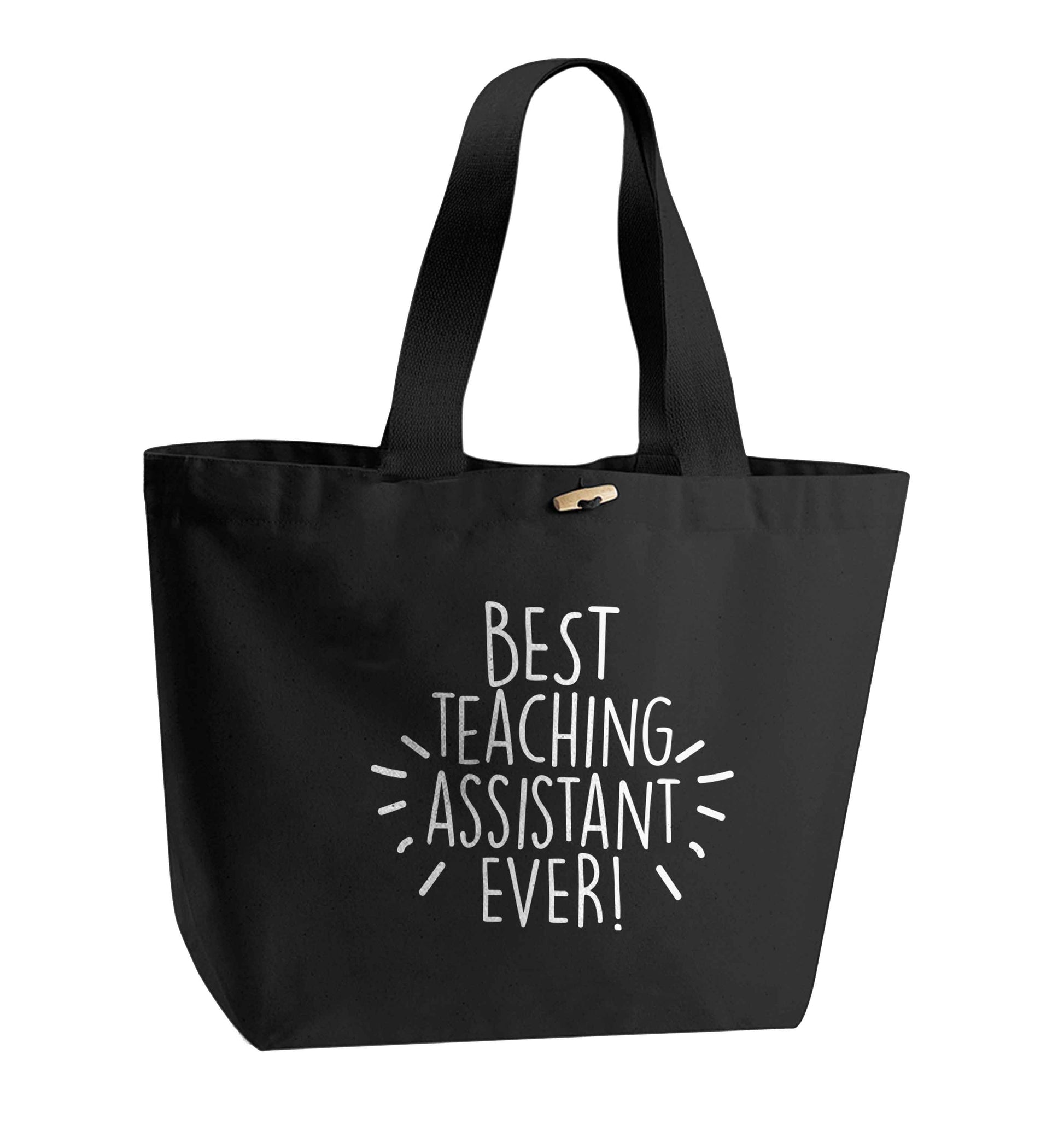 Best teaching assistant ever! organic cotton premium tote bag with wooden toggle in black