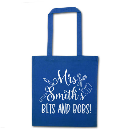 Mrs personalised teachers bits and bobs blue tote bag