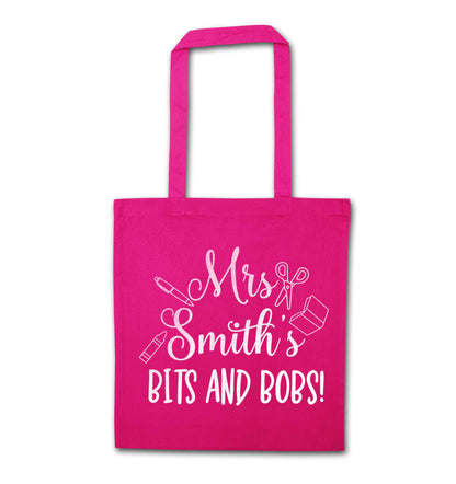 Mrs personalised teachers bits and bobs pink tote bag