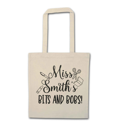 Miss personalised teachers bits and bobs natural tote bag