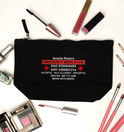 Personalised emergency medication bag black makeup bag