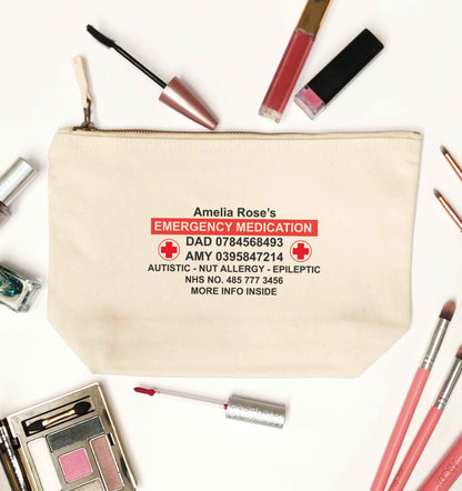 Personalised emergency medication bag natural makeup bag