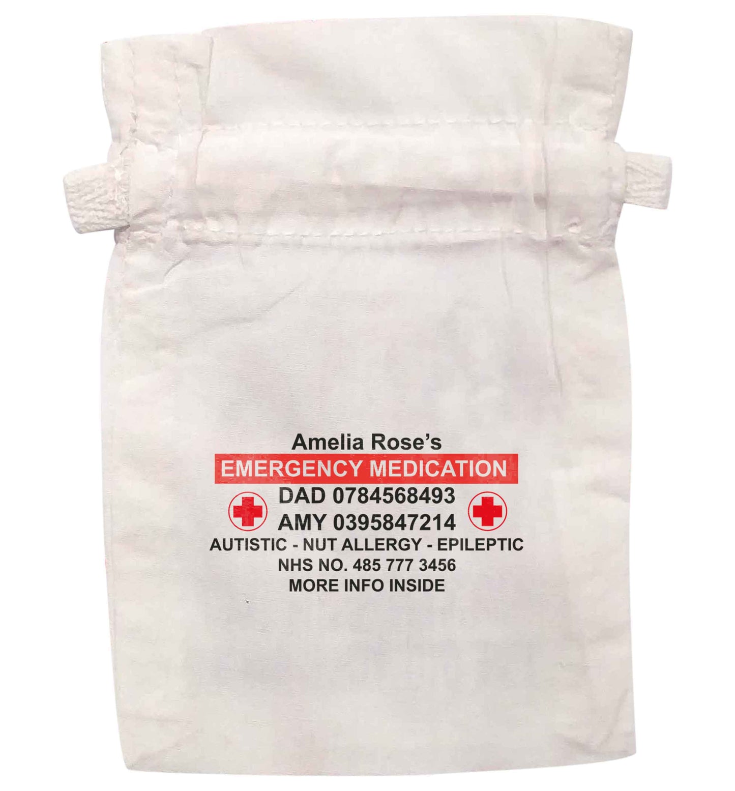 Fully personalised emergency medication bag | XS - L | Pouch / Drawstring bag / Sack | Organic Cotton | Bulk discounts available!