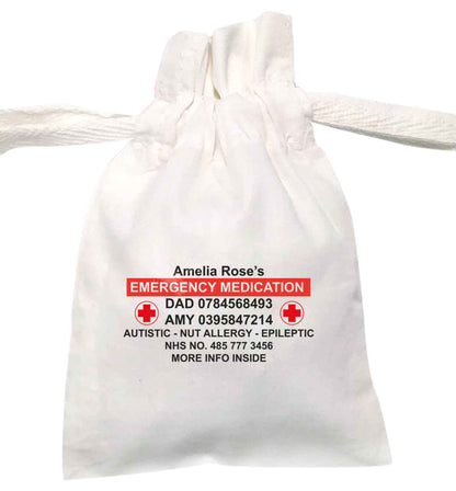 Fully personalised emergency medication bag | XS - L | Pouch / Drawstring bag / Sack | Organic Cotton | Bulk discounts available!