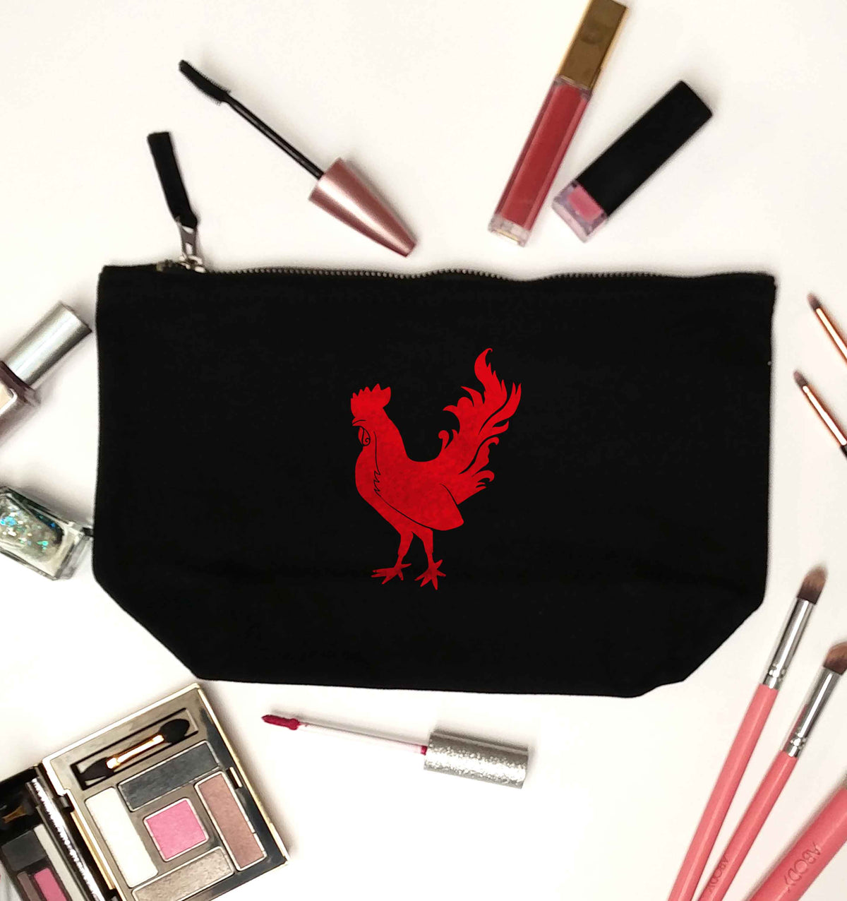 Rooster black makeup bag
