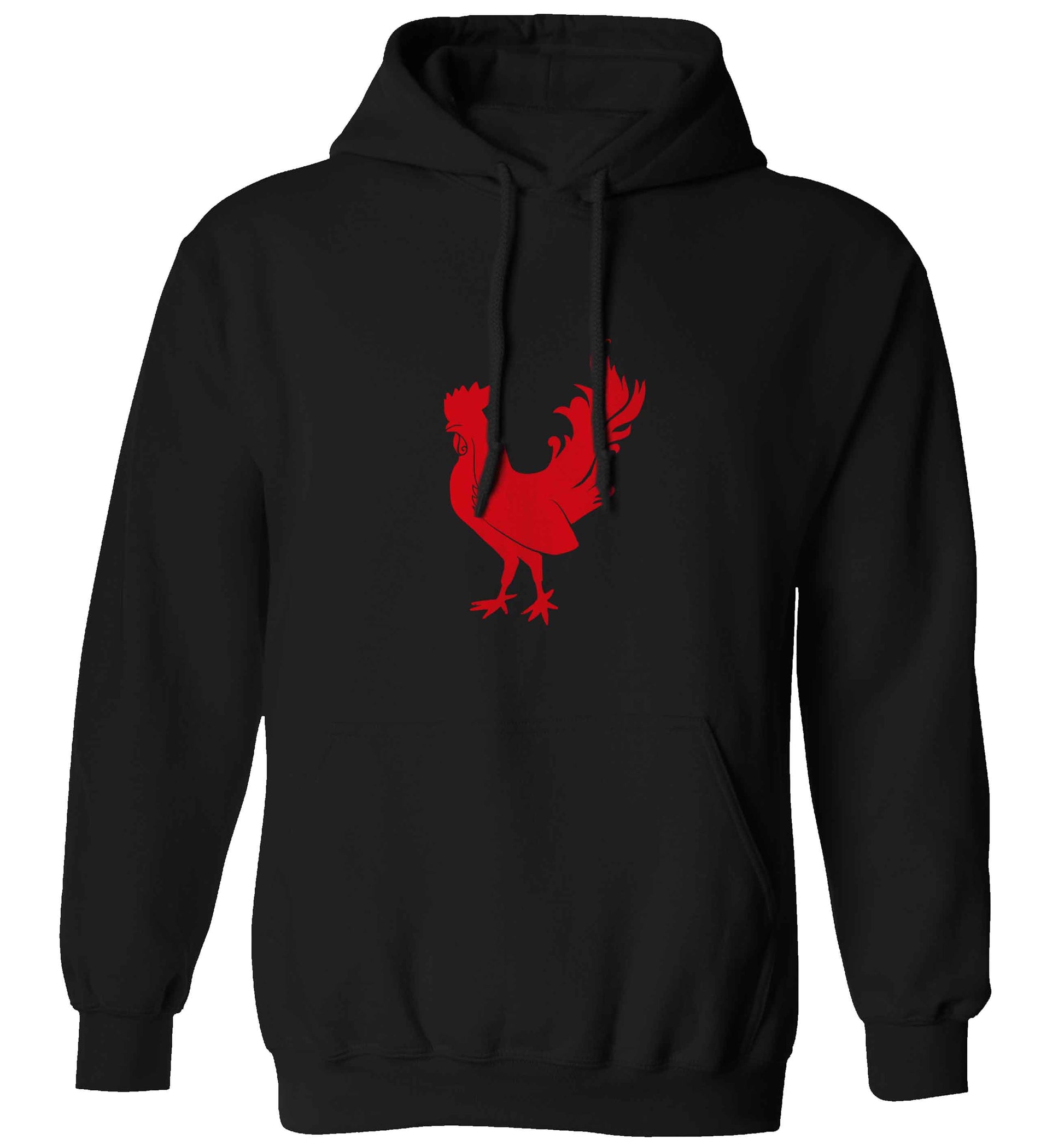 Rooster adults unisex black hoodie 2XL