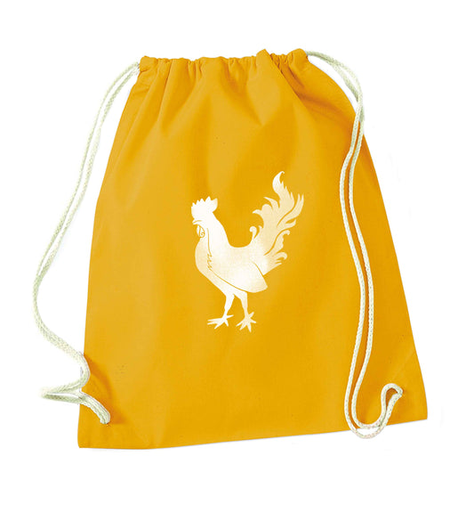 Rooster mustard drawstring bag