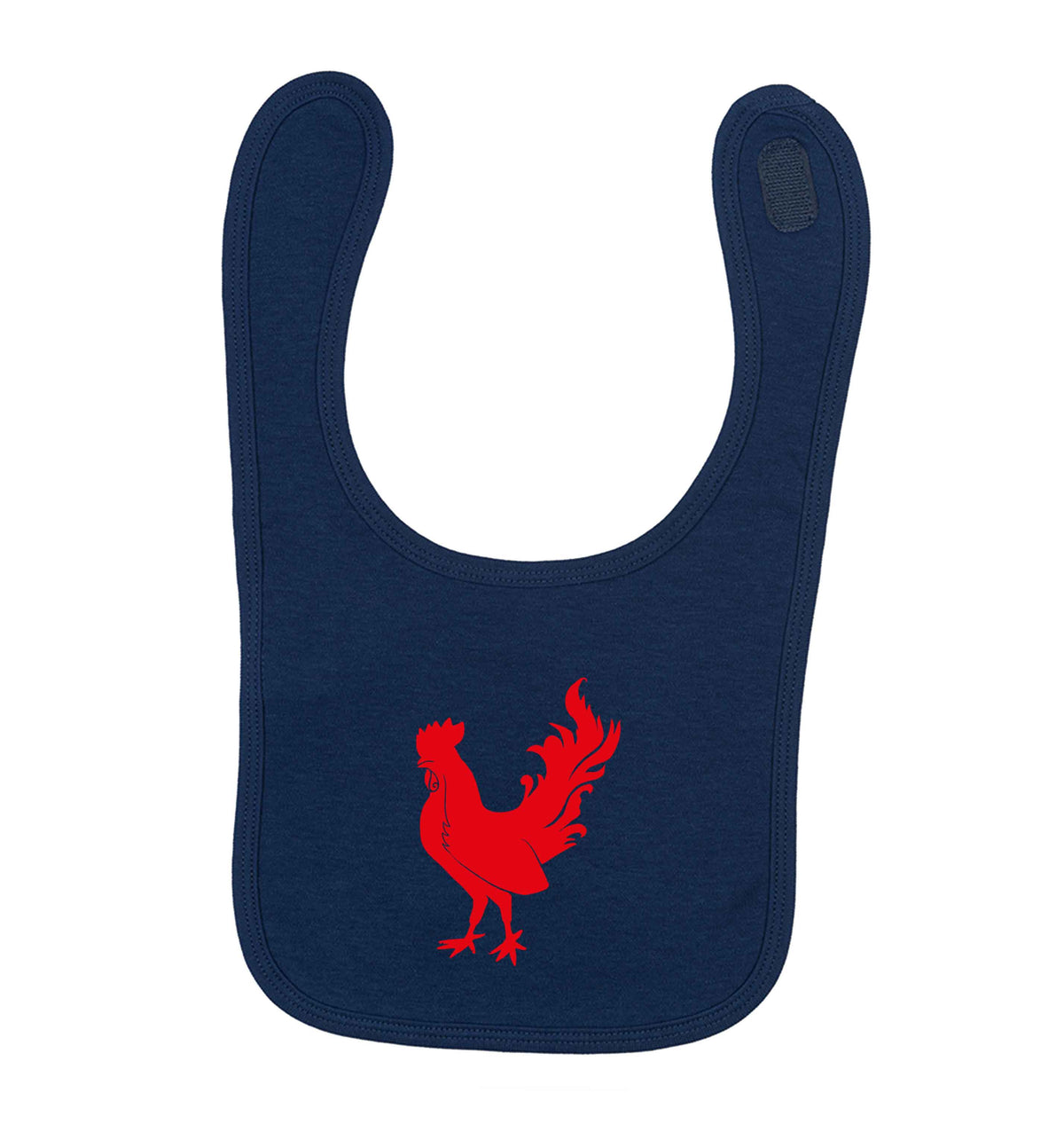 Rooster navy baby bib