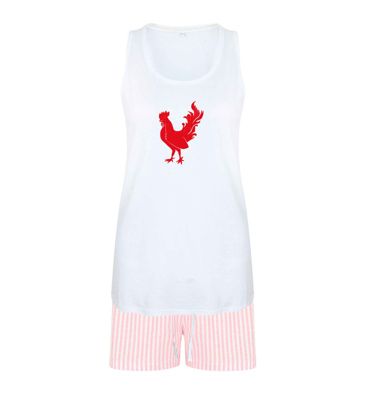 Rooster size XL women's pyjama shorts set in pink 