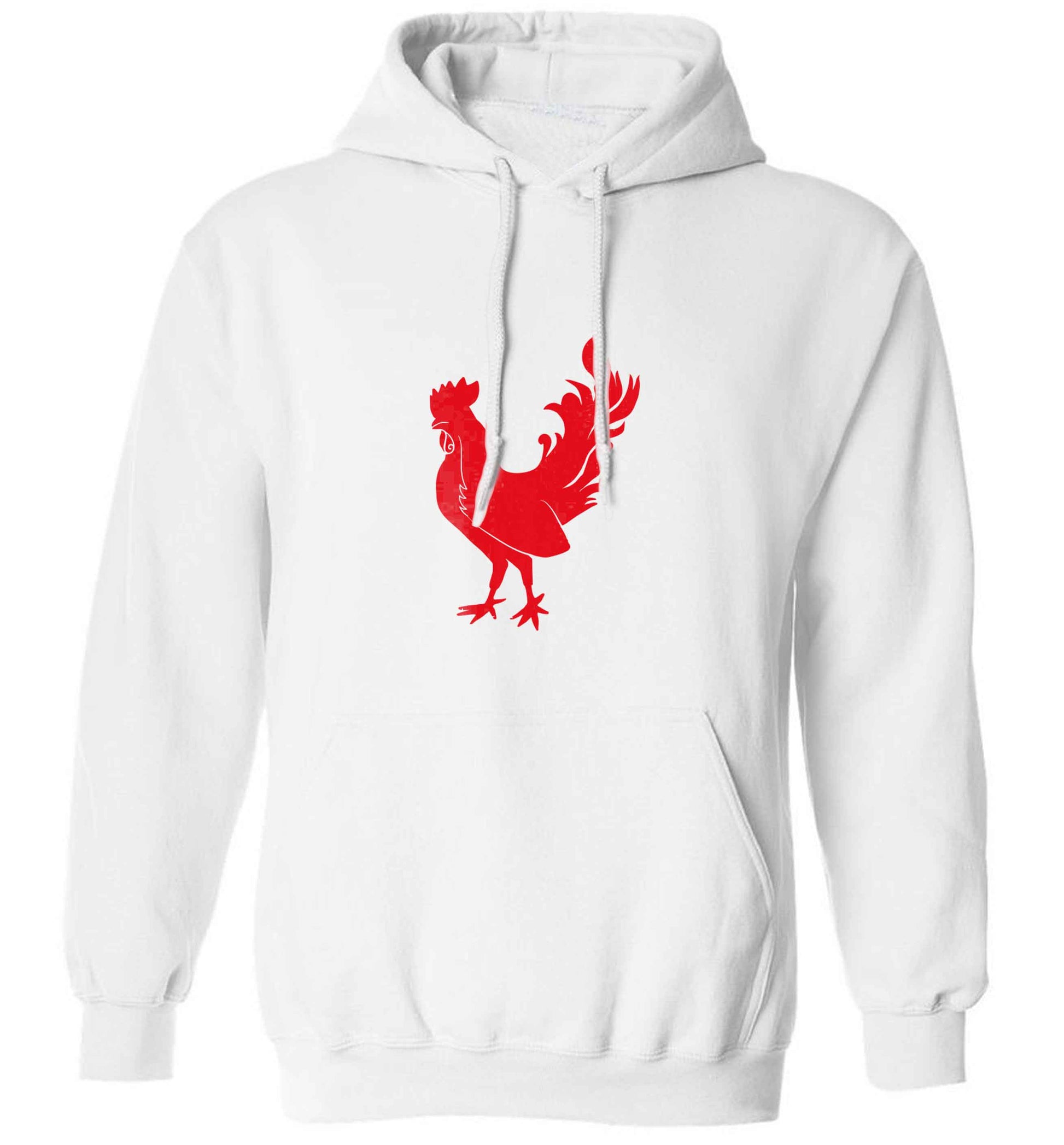 Rooster adults unisex white hoodie 2XL