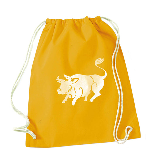 Pig face mustard drawstring bag