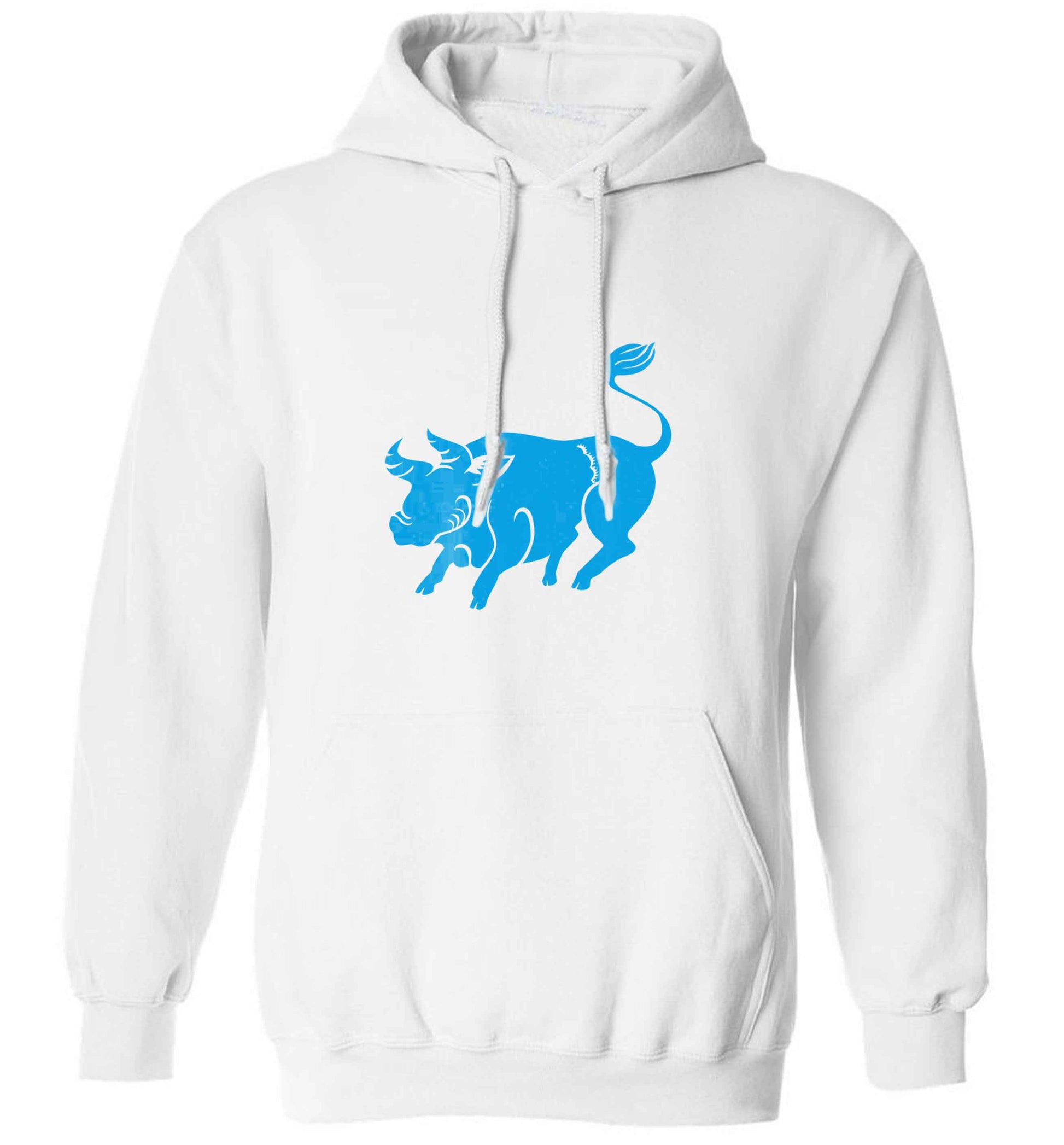 Blue ox adults unisex white hoodie 2XL