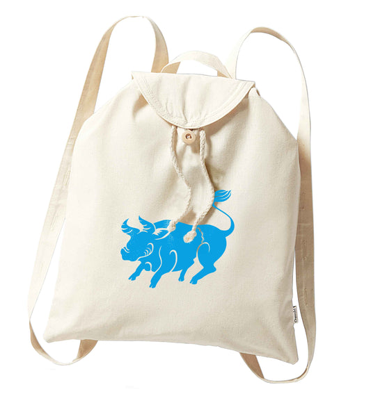 Pig face organic cotton backpack tote with wooden buttons in natural