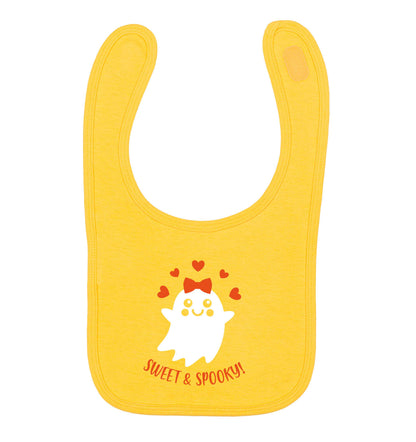 Sweet and spooky yellow baby bib