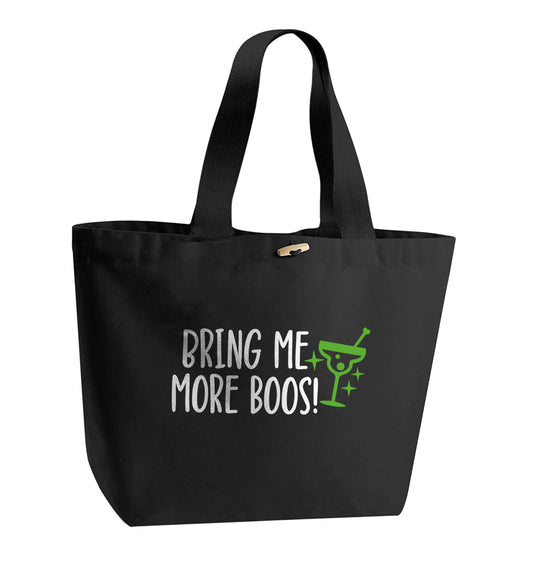 Bring me more boos organic cotton premium tote bag with wooden toggle in black