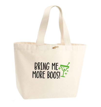 Bring me more boos organic cotton premium tote bag with wooden toggle in natural