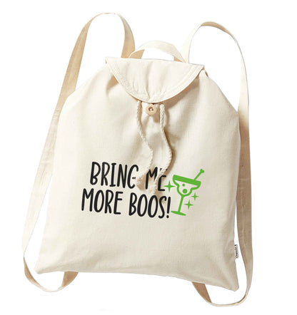 Bring me more boos organic cotton backpack tote with wooden buttons in natural