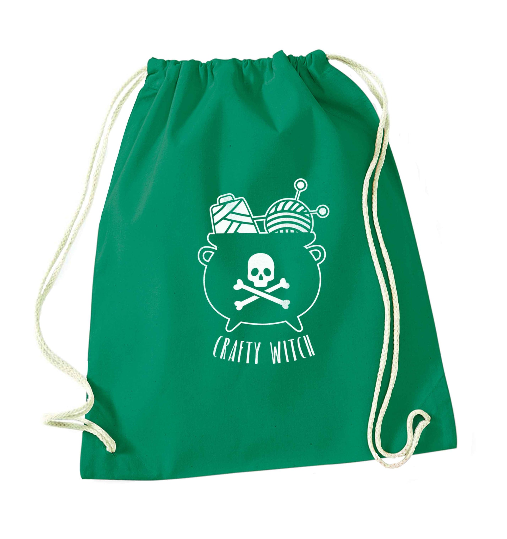 Crafty witch green drawstring bag