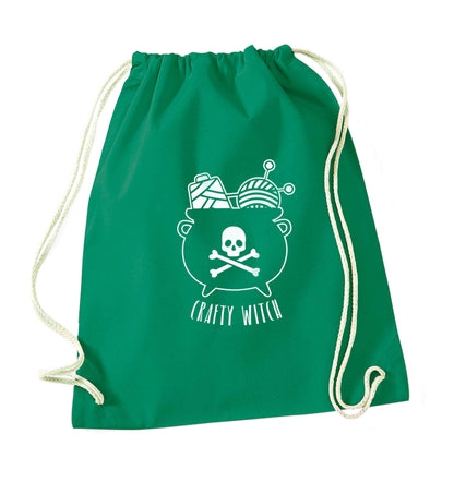 Crafty witch green drawstring bag