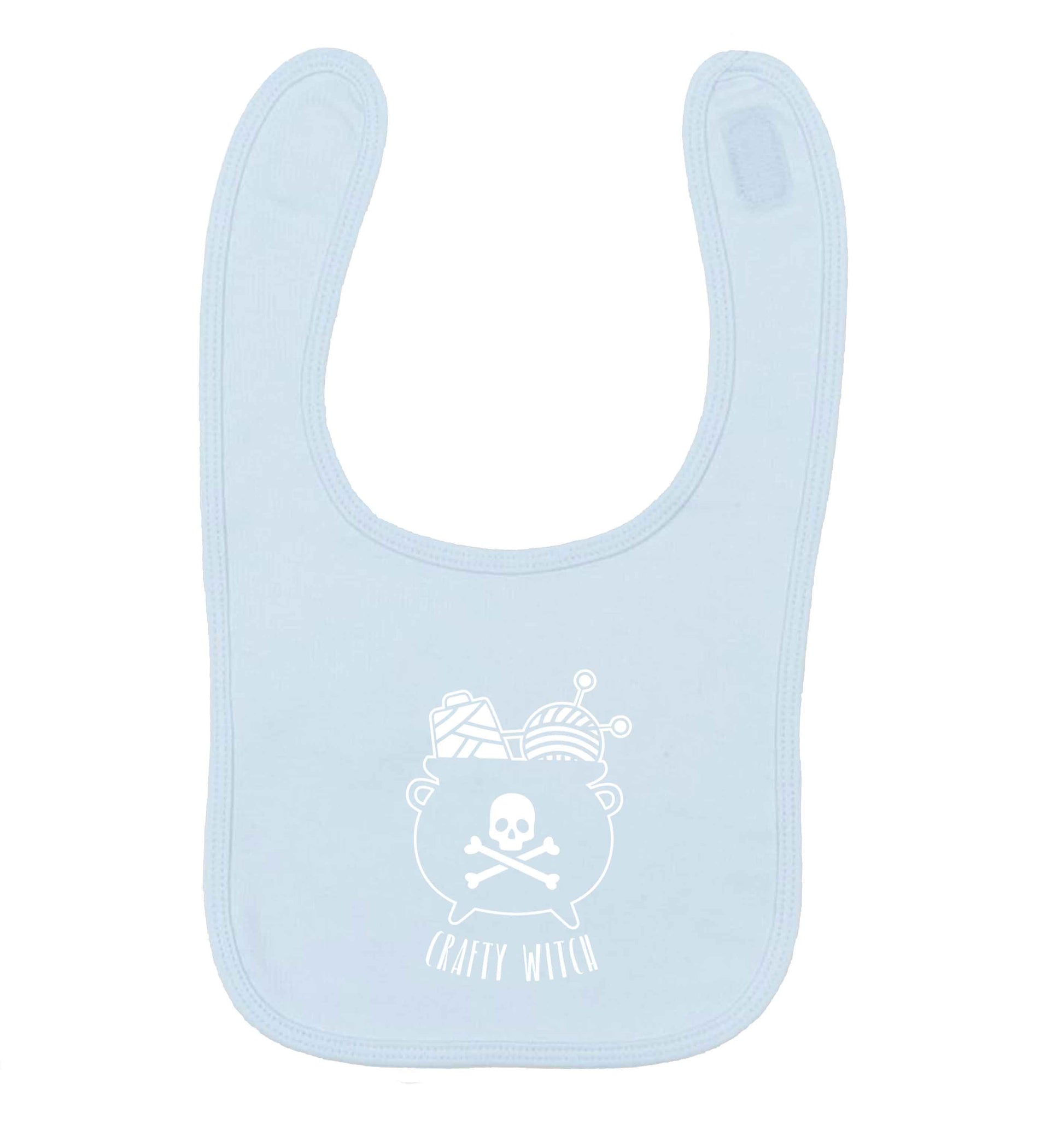 Crafty witch pale blue baby bib