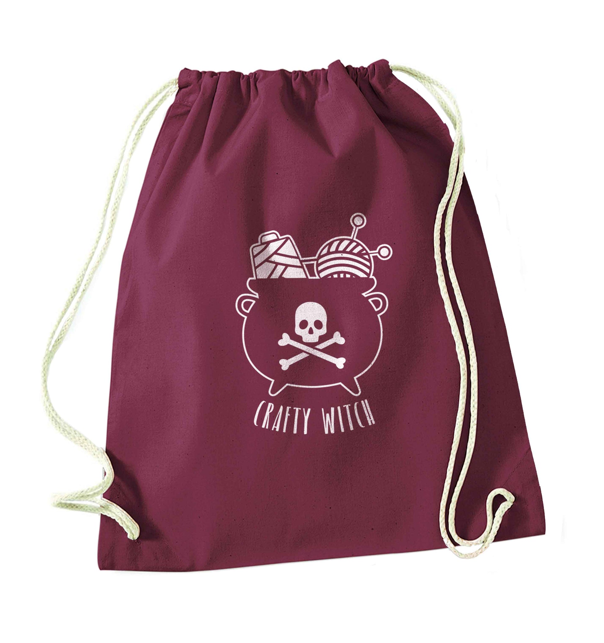 Crafty witch maroon drawstring bag
