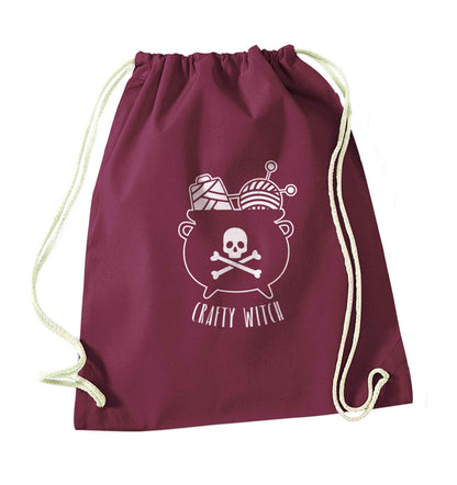 Crafty witch maroon drawstring bag