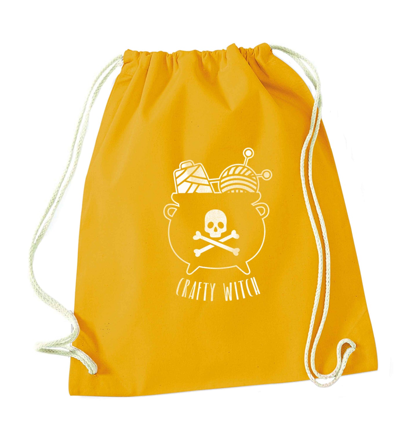 Crafty witch mustard drawstring bag