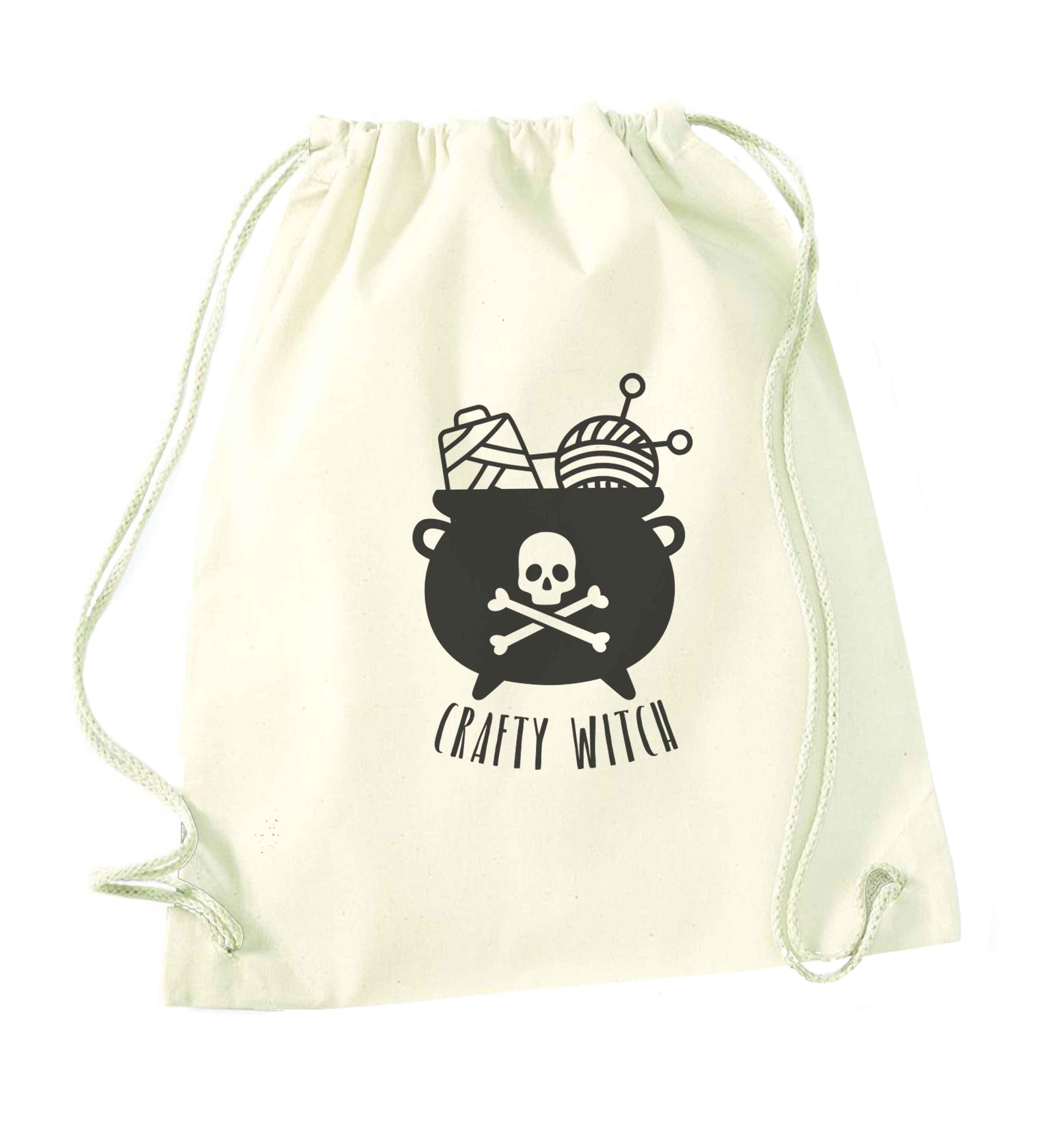 Crafty witch natural drawstring bag