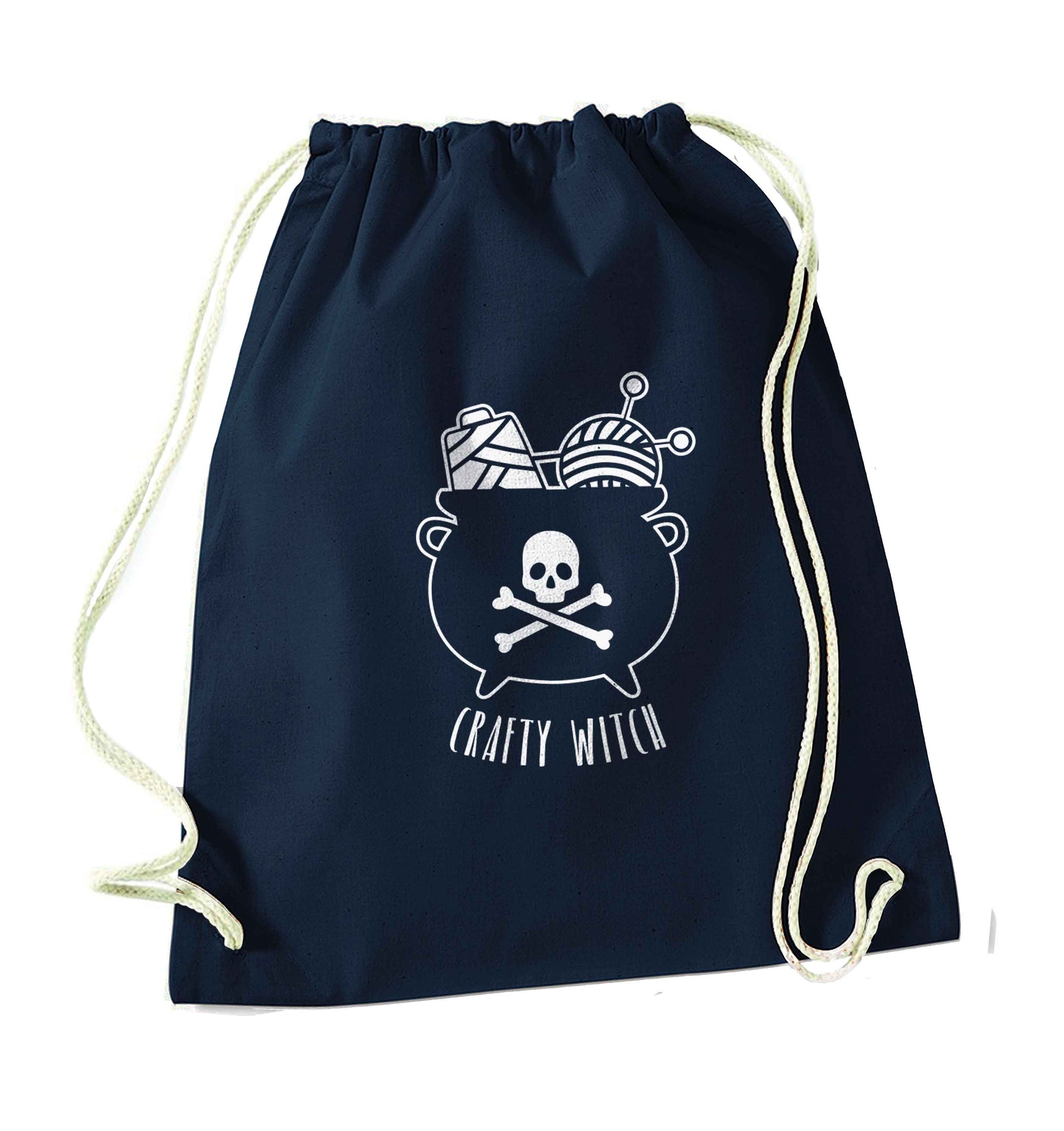 Crafty witch navy drawstring bag