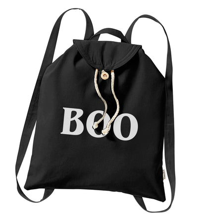 Boo organic cotton backpack tote with wooden buttons in black