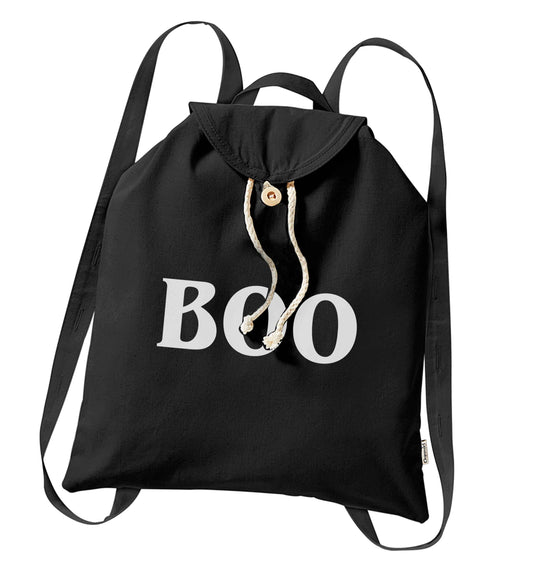 Boo organic cotton backpack tote with wooden buttons in black