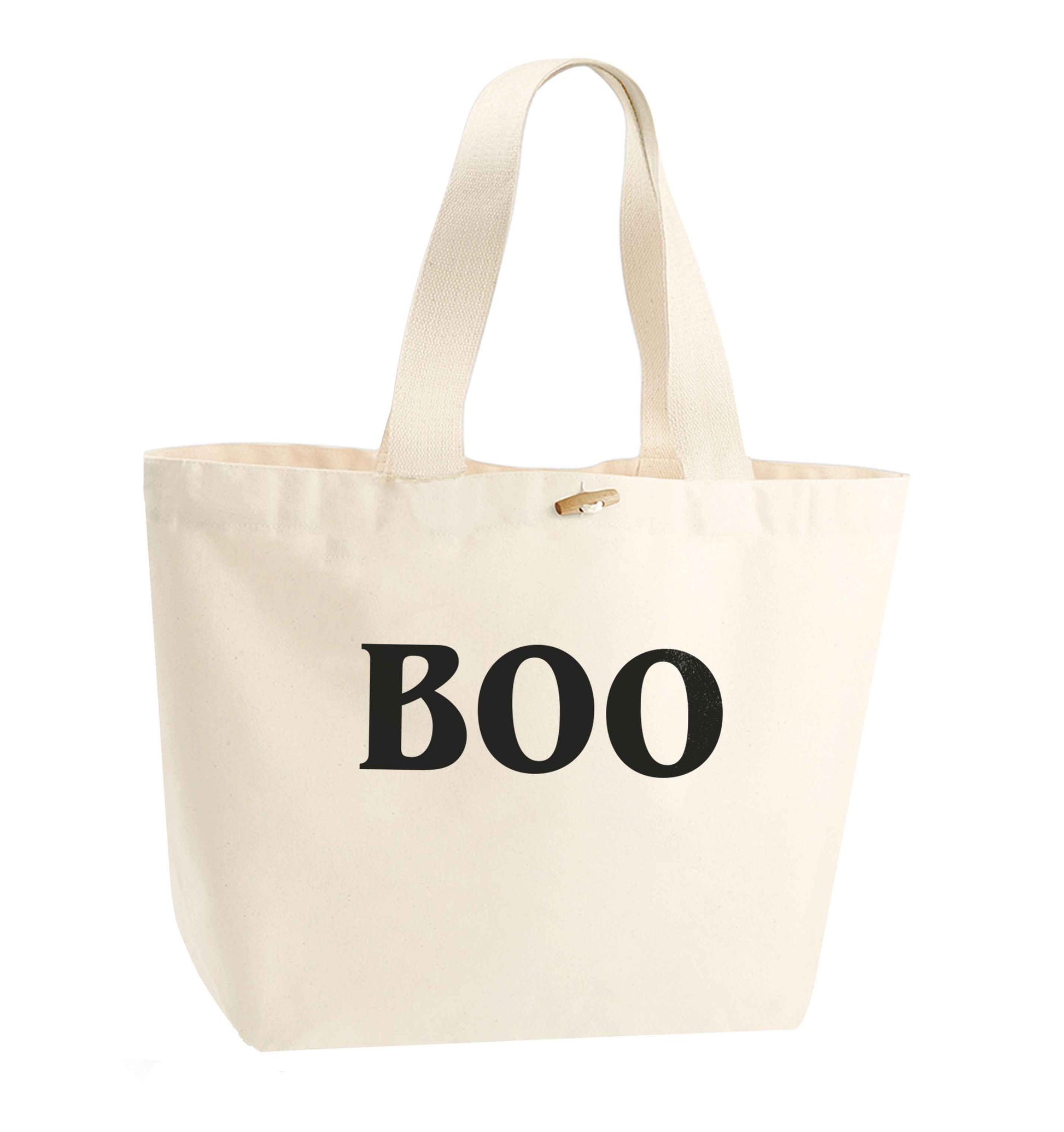 Boo organic cotton premium tote bag with wooden toggle in natural