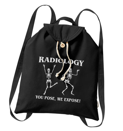 Radiology you pose we expose organic cotton backpack tote with wooden buttons in black