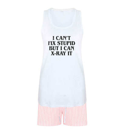 I can't fix stupid but I can X-Ray it size XL women's pyjama shorts set in pink 