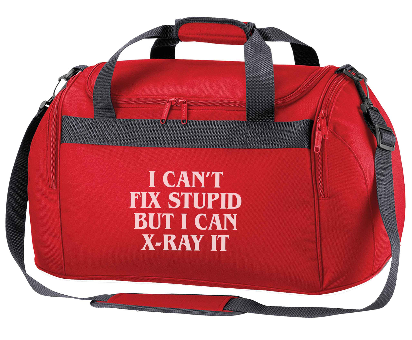 I can't fix stupid but I can X-Ray it red holdall / duffel bag