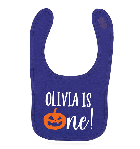 Personalised is turning one purple baby bib