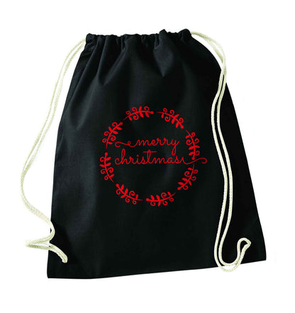 Merry christmas black drawstring bag