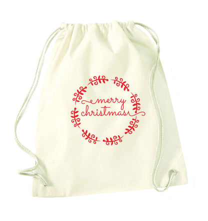 Merry christmas natural drawstring bag