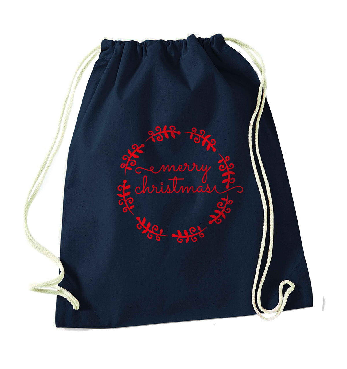 Merry christmas navy drawstring bag