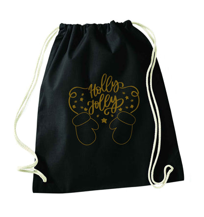 Holly jolly black drawstring bag