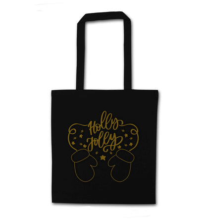 Holly jolly black tote bag