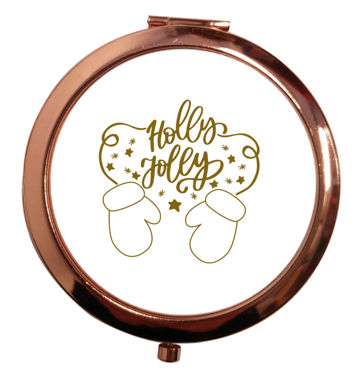 Holly jolly rose gold circle pocket mirror