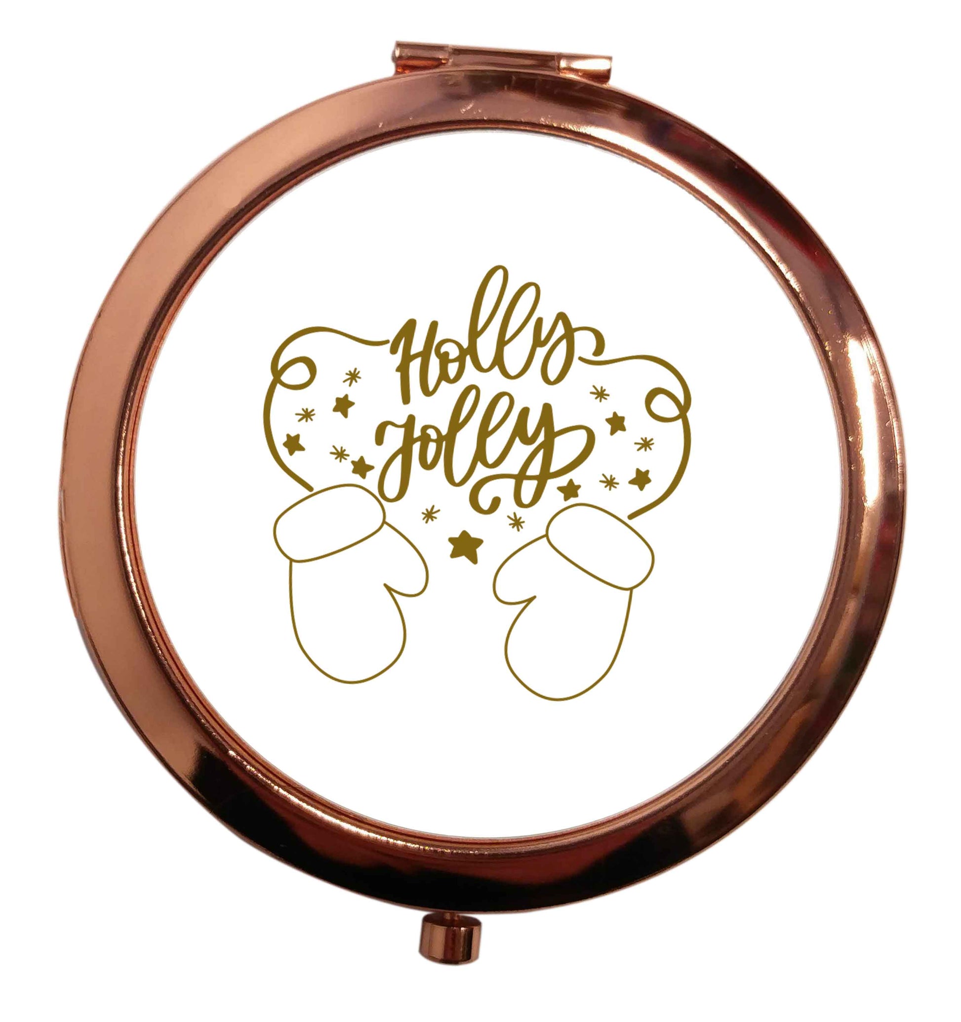 Holly jolly rose gold circle pocket mirror