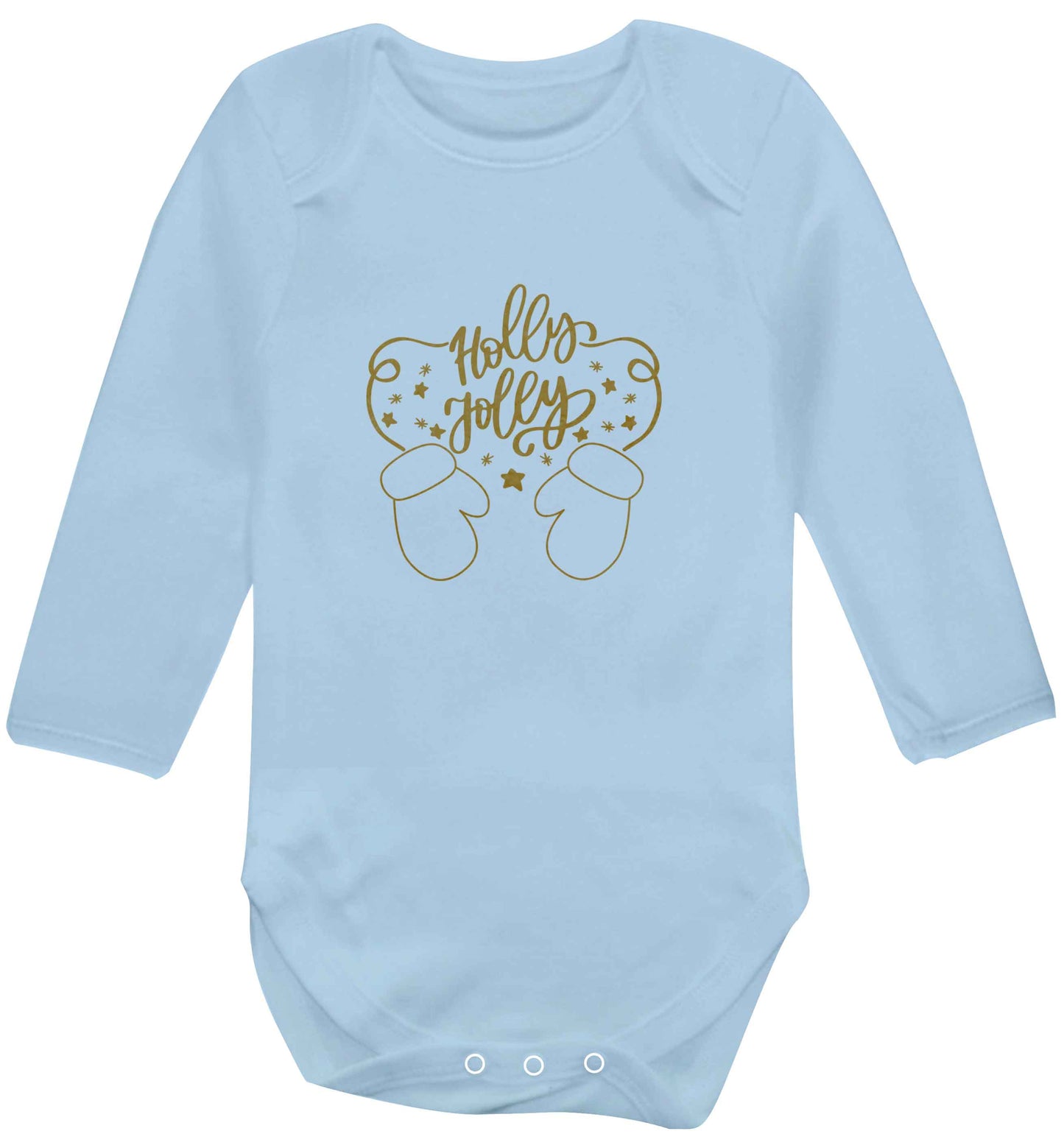 Holly jolly baby vest long sleeved pale blue 6-12 months